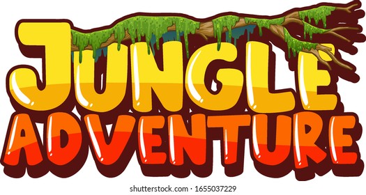 Font Design For Word Jungle Adventure With Moss Branch Illustration