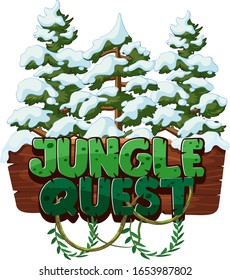 Font design for word jungle quest with snow on the trees illustration