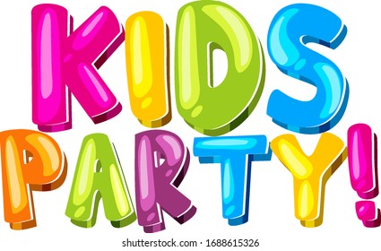 Font design for word kids party with colorful fonts illustration