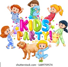 Font design for word kids party with happy kids illustration