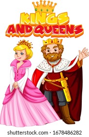 Font design for word kings and queens on white background illustration