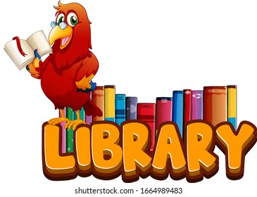 Font design for word library with parrot reading book illustration