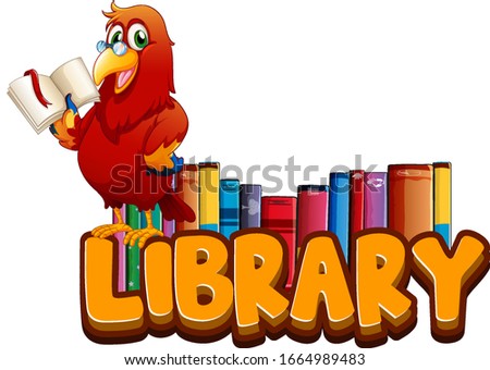 Font design for word library with parrot reading book illustration