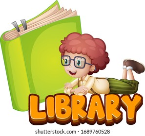 Font design for word library with reading book illustration