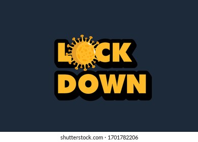 Font design for word lockdown with virus covid 19 on navy background illustration