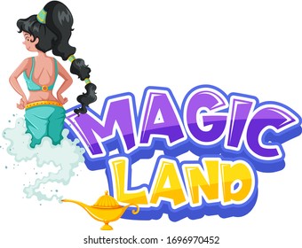 Font design for word magic land with giant from the lamp illustration