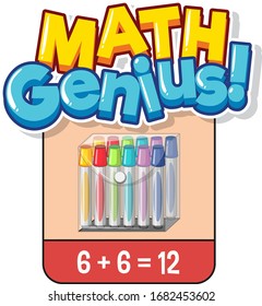 Font design for word math genius with adding color markers illustration