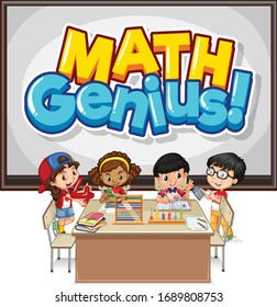 Font design for word math genius and happy students illustration