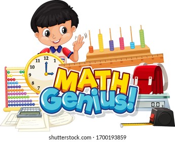 Diseño de fuentes para genio de la matemática de palabras con ilustración de niños y escuelas