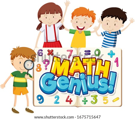 Font design for word math genius with cute children illustration