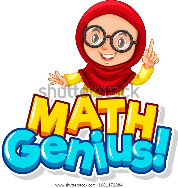 かわいいイスラム教徒の女の子イラストを使った数学の天才を表すフォントデザイン のベクター画像素材 ロイヤリティフリー