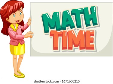 Diseño de fuentes para el tiempo de matemáticas de palabras con el profesor sosteniendo la ilustración de signo