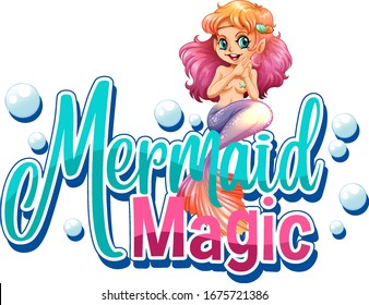 Font design for word mermaid magic on white background illustration