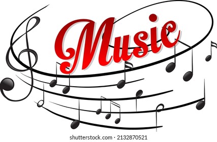 Font design for word music with music notes on white background illustration