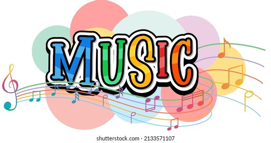 Diseño de fuentes para la música de palabras con notas de música en la ilustración de fondo blanco