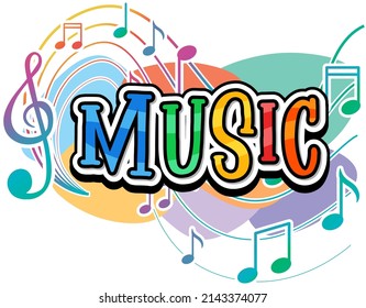 Font design for word music with music notes on white background illustration