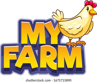 Font design for word my farm with cute chicken illustration