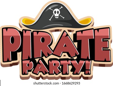 Font design for word pirate party with pirate hat on background illustration