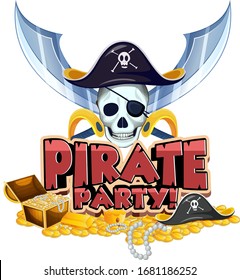 Font design for word pirate party with pirate and gold illustration