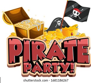 Font design for word pirate party with flag and gold illustration