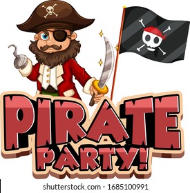 Font design for word pirate party with pirate and flag illustration