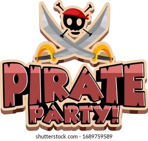 Font design for word pirate party with swords and skull illustration
