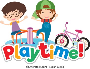 Font design for word play time with happy kids playing illustration