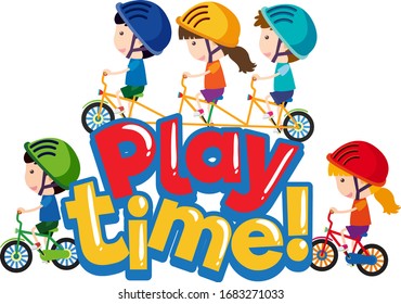 Font design for word play time with happy kids playing illustration