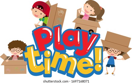 Font design for word play time with happy kids playing illustration