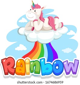 Font design for word rainbow with rainbow in the sky background illustration