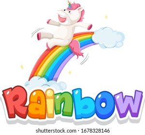 Font design for word rainbow with rainbow in the sky background illustration