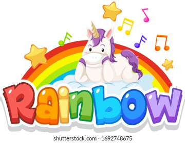 Font design for word rainbow with rainbow in the sky background illustration