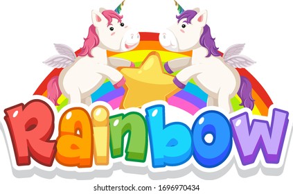 Font design for word rainbow with rainbow in the sky background illustration