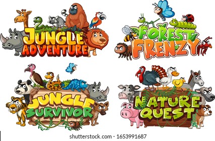 Font design for word related to jungle with wild animals illustration