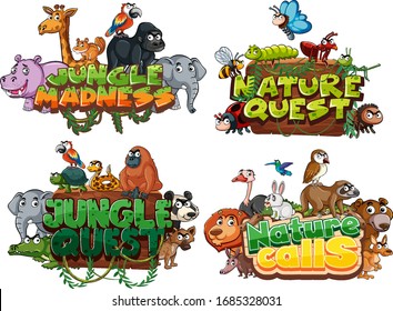 Font design for word related to wildlife with animals in background illustration