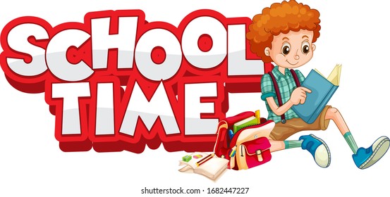 Font design for word school time with happy kids illustration