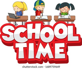 Diseño de fuentes para el tiempo escolar con niños felices en la ilustración escolar