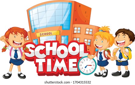 Font design for word school time on white background illustration
