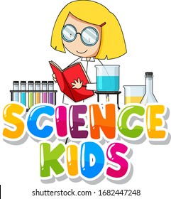 Font design for word science kids with kid in the lab illustration