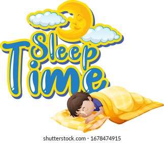 Font design for word sleep time with kid sleeping at night illustration
