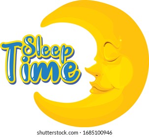 Font design for word sleep time with happy moon illustration
