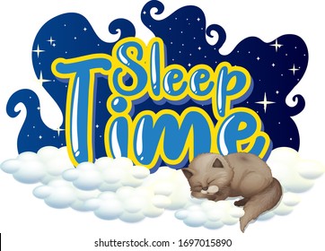Font design for word sleep time with cat sleeping  illustration
