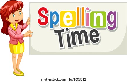 Font design for word spelling time with woman holding the sign illustration