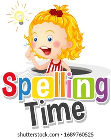 Font design for word spelling time with girl smiling illustration