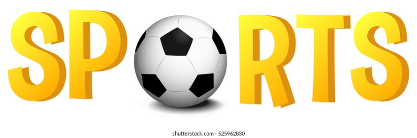 Font design with word sports with soccer ball illustration