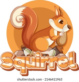 Font design for word squirrel in brown illustration