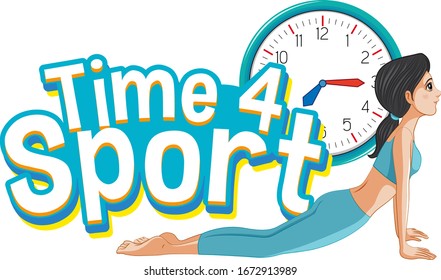 Font design for word time for sport with woman doing yoga illustration