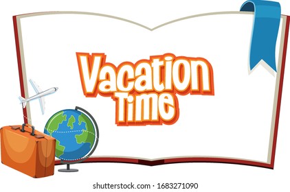 Font design for word vacation time with word on the book illustration