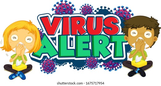 Diseño de fuente para alerta de virus de palabra con ilustración de niños enfermos