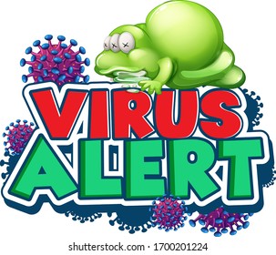 Diseño de fuentes para alerta de virus de palabra con ilustración de células de virus mortales